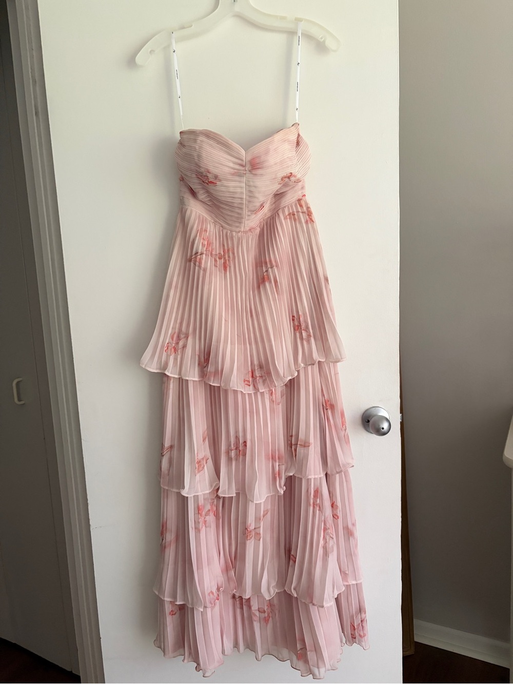AW Bridal Strapless Pink Tiered Pleated Maxi Dress Bridesmaid Dress